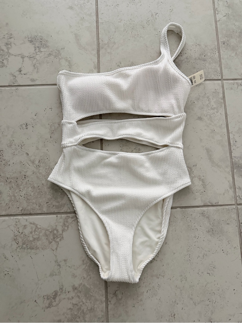 NWT Aerie White One shoulder crinkle One Piece Swimsuit Medium M
